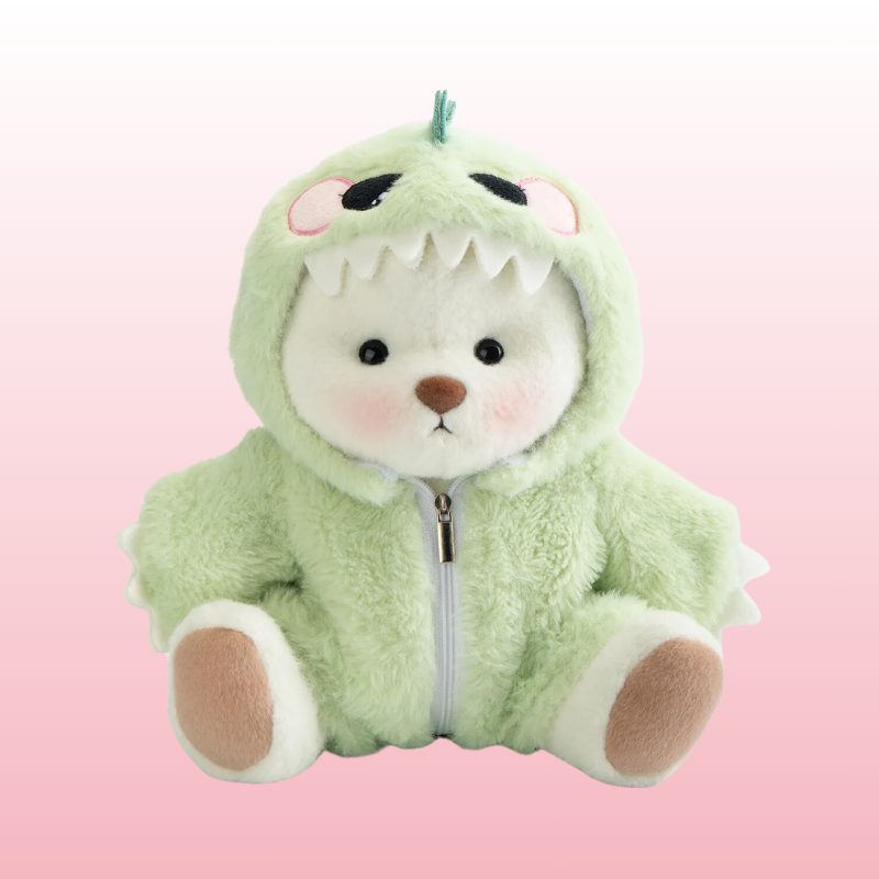 Urso Puffy Green Dino | Adorável urso de pelúcia feito à mão