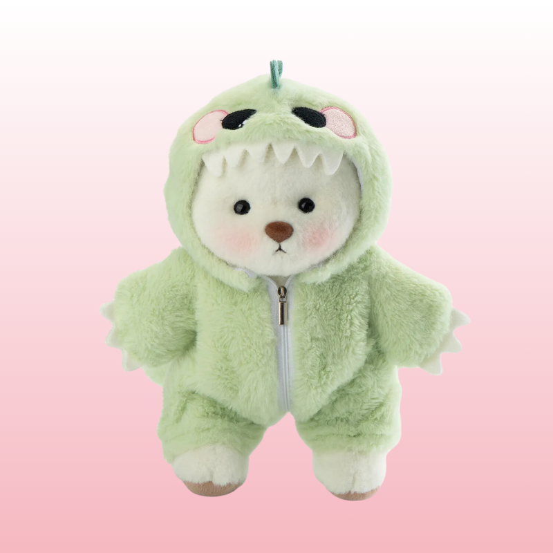 Urso Puffy Green Dino | Adorável urso de pelúcia feito à mão