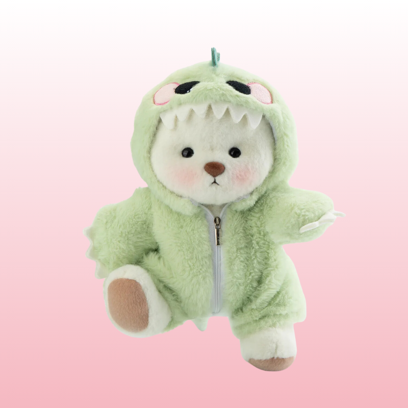 Urso Puffy Green Dino | Adorável urso de pelúcia feito à mão