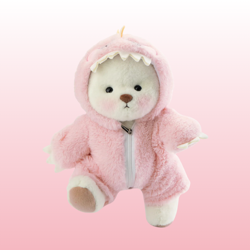 Urso Puffy Dino Rosa | Adorável Urso de Pelúcia Feito à Mão