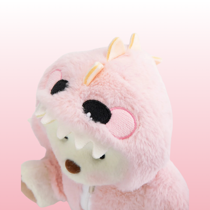 Urso Puffy Dino Rosa | Adorável Urso de Pelúcia Feito à Mão