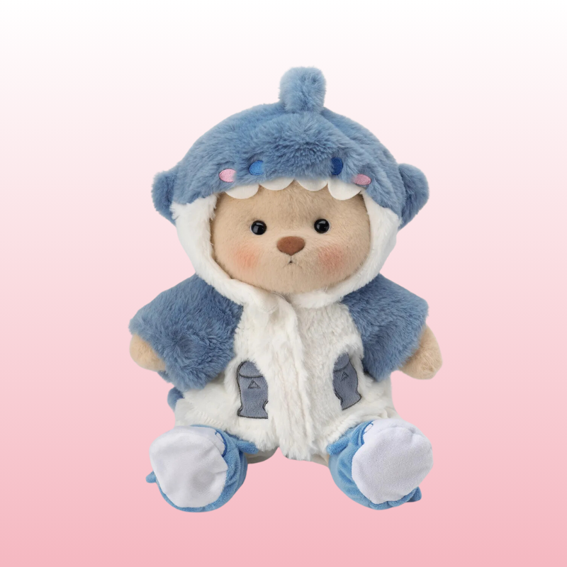 Puffy Bear Tubarão Azul | Adorável Ursinho de Pelúcia Feito à Mão