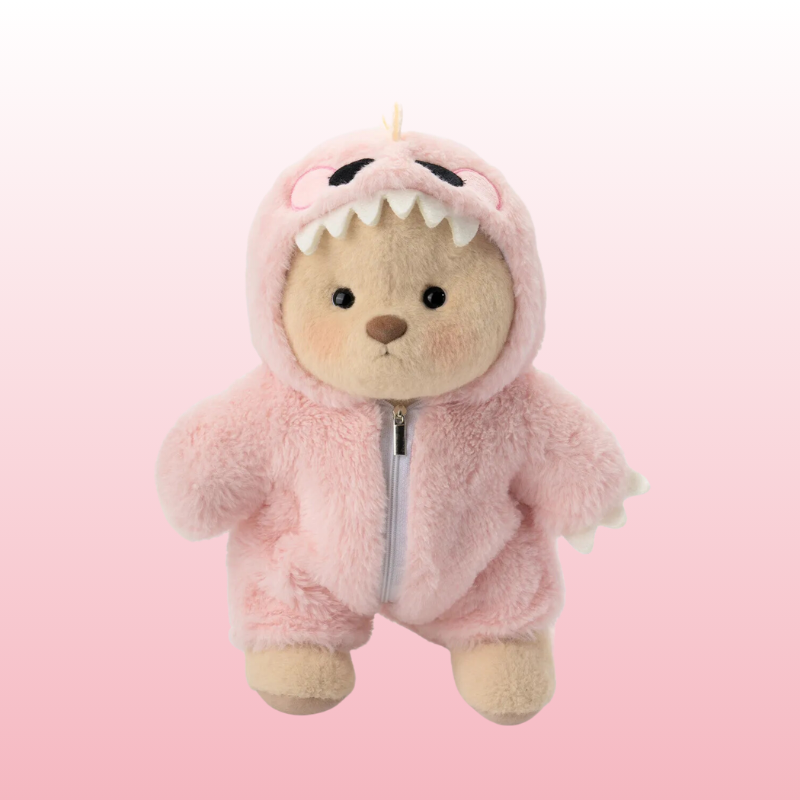 Urso Puffy Dino Rosa | Adorável Urso de Pelúcia Feito à Mão
