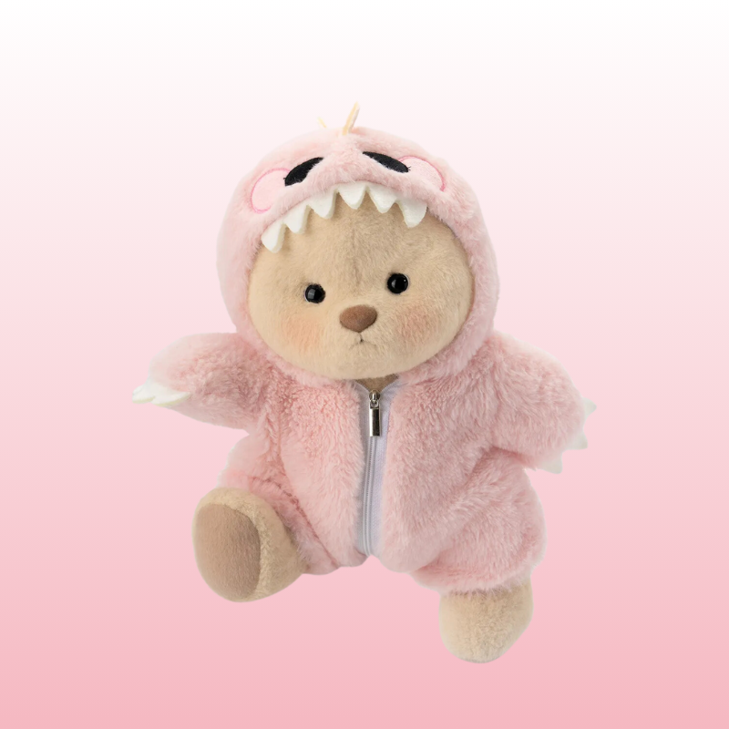 Urso Puffy Dino Rosa | Adorável Urso de Pelúcia Feito à Mão