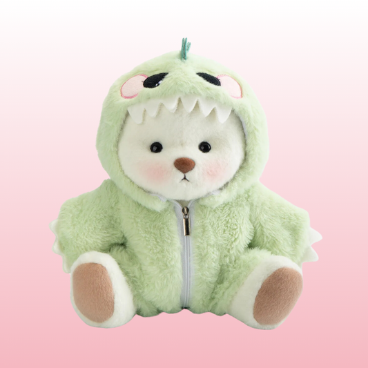Urso Puffy Green Dino | Adorável urso de pelúcia feito à mão