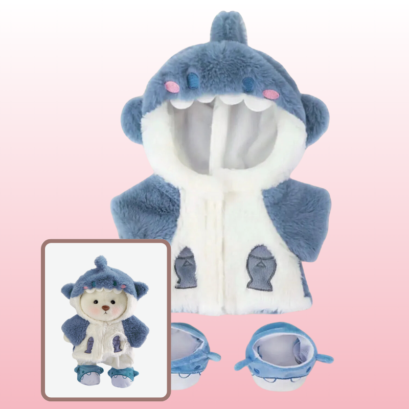 Puffy Bear Tubarão Azul | Adorável Ursinho de Pelúcia Feito à Mão