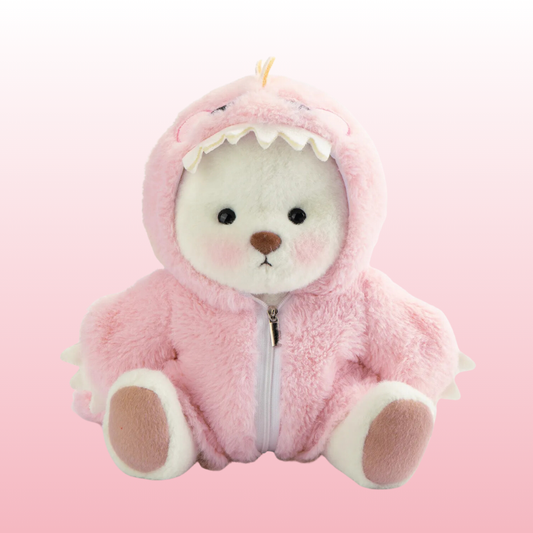 Urso Puffy Dino Rosa | Adorável Urso de Pelúcia Feito à Mão