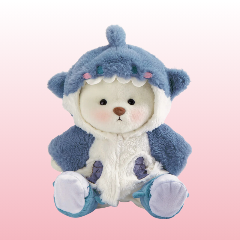 Puffy Bear Tubarão Azul | Adorável Ursinho de Pelúcia Feito à Mão