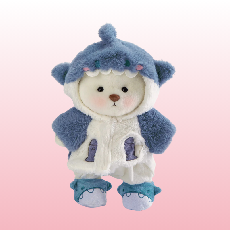 Puffy Bear Tubarão Azul | Adorável Ursinho de Pelúcia Feito à Mão