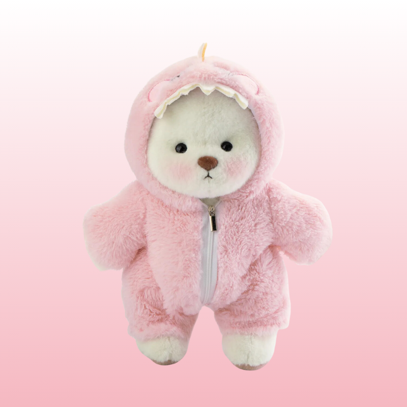 Urso Puffy Dino Rosa | Adorável Urso de Pelúcia Feito à Mão