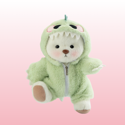 Urso Puffy Green Dino | Adorável urso de pelúcia feito à mão