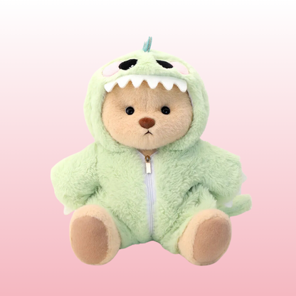 Urso Puffy Green Dino | Adorável urso de pelúcia feito à mão