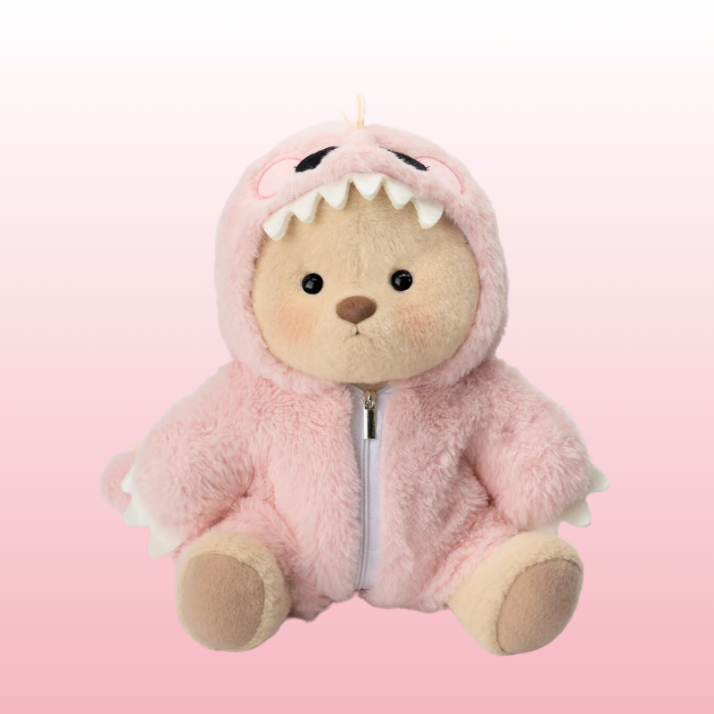 Urso Puffy Dino Rosa | Adorável Urso de Pelúcia Feito à Mão
