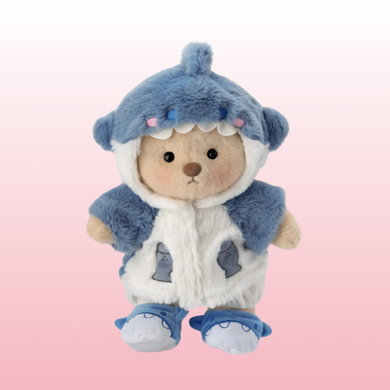 Puffy Bear Tubarão Azul | Adorável Ursinho de Pelúcia Feito à Mão