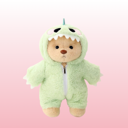 Urso Puffy Green Dino | Adorável urso de pelúcia feito à mão