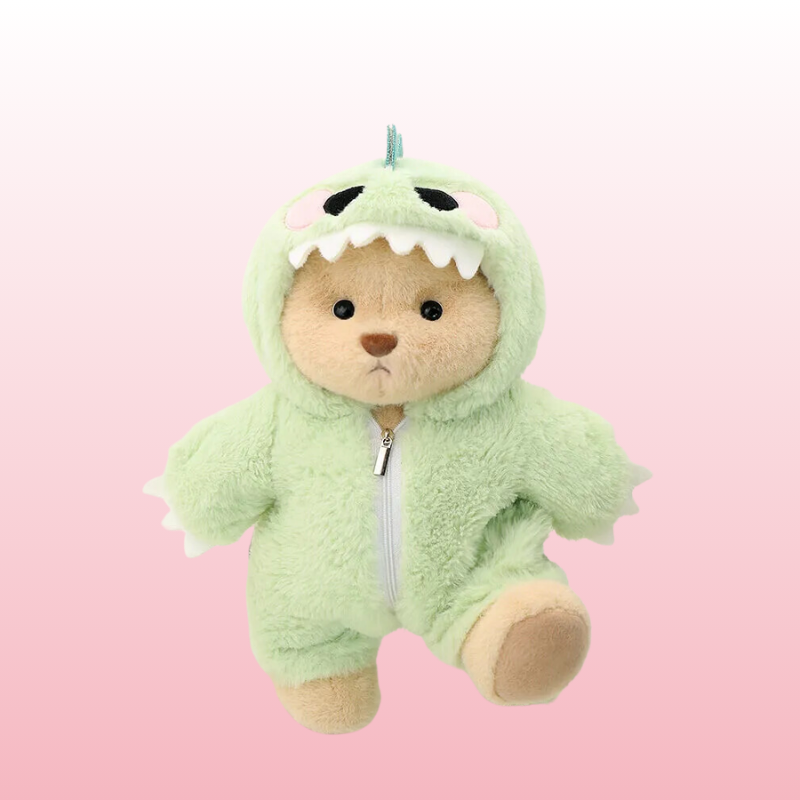 Urso Puffy Green Dino | Adorável urso de pelúcia feito à mão