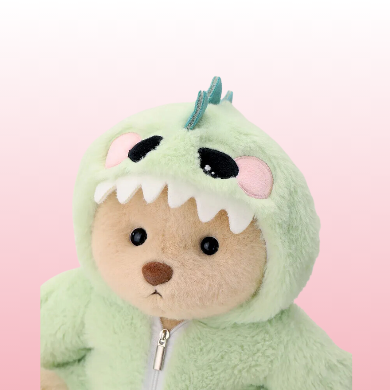 Urso Puffy Green Dino | Adorável urso de pelúcia feito à mão